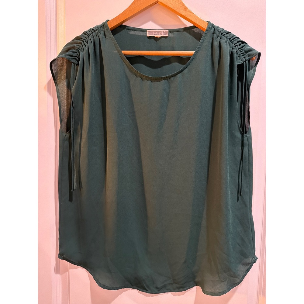Pleione Womens Dark Green Cinched Shoulder Sleeveless Blouse Size S WAQ511228